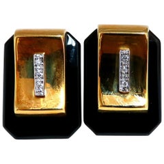 .12ct Diamonds Onyx Clip Earrings 14 Karat Omega Vintage Retro Redux Prime Class