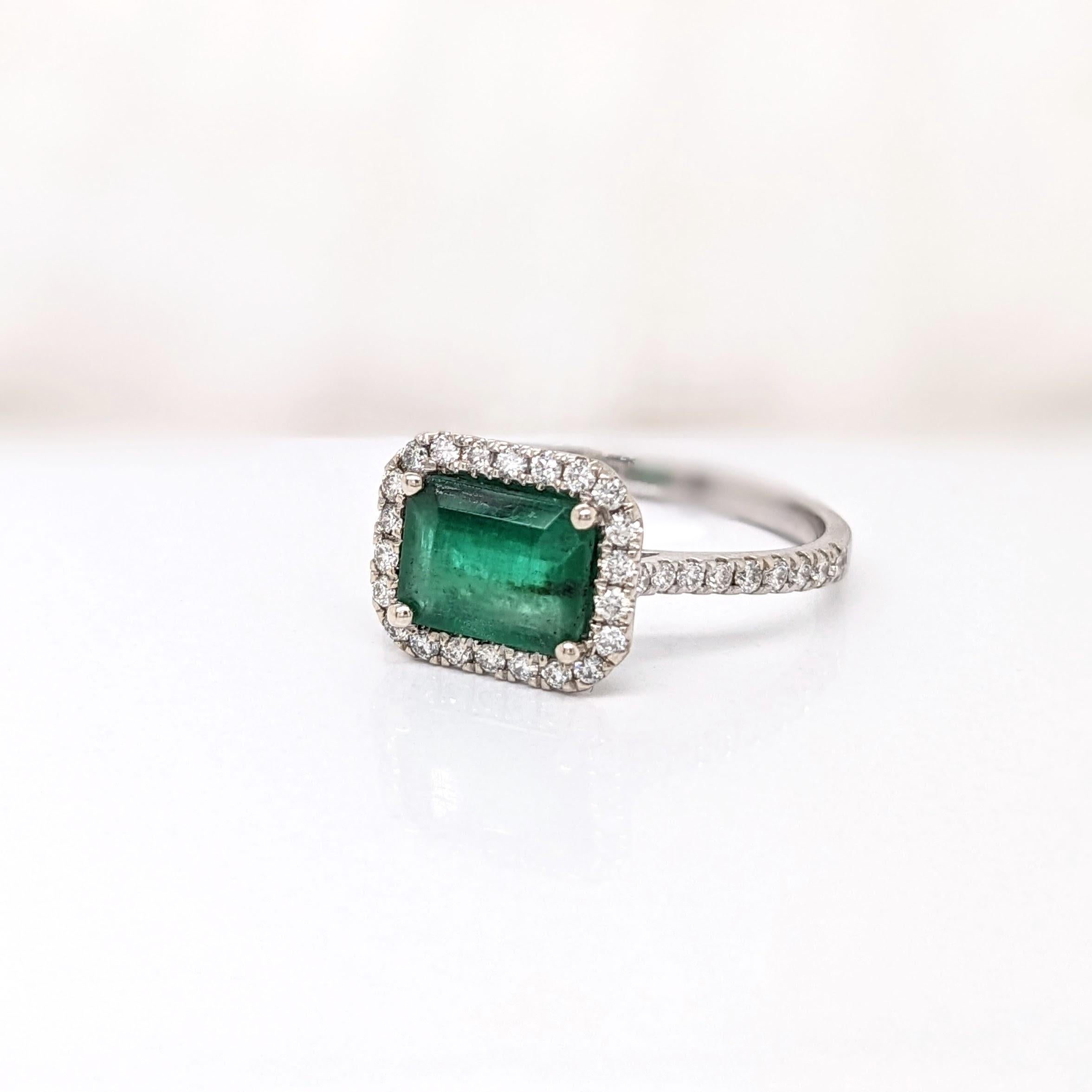 Women's 1.2ct East West Emerald Ring w Natural Diamonds in Solid 14K White Gold EM 8x6mm For Sale