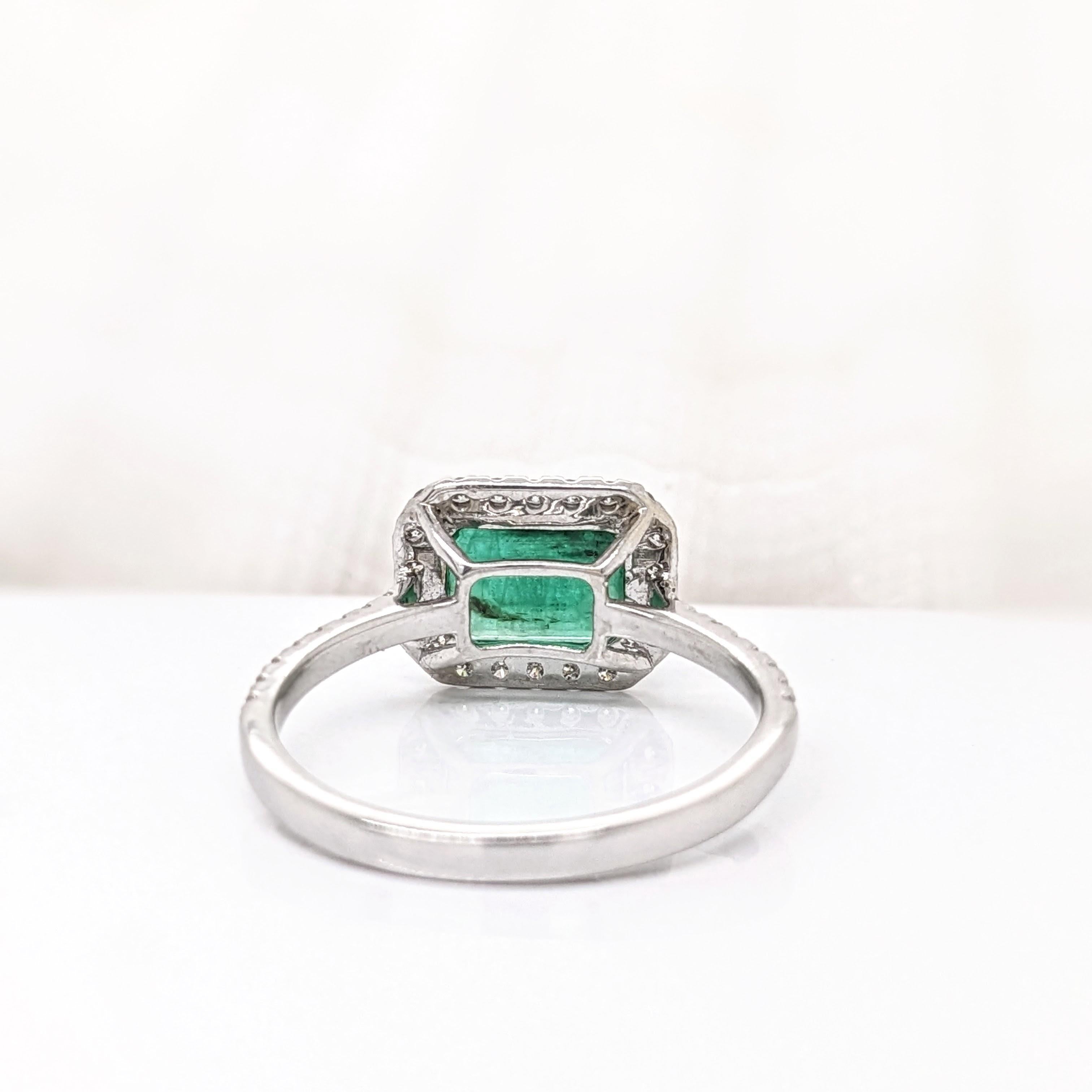 1.2ct East West Emerald Ring w Natural Diamonds in Solid 14K White Gold EM 8x6mm For Sale 3