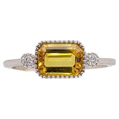 1.2ct East West Yellow Sapphire Ring w Earth Mined Diamonds in Solid 14K Gold