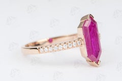 1.2ct Elongated Hexagon Ruby 14K Rose Gold Engagement Ring Diamond Pave AD2330