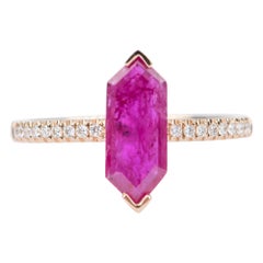 1.2ct Elongated Hexagon Ruby 14K Rose Gold Engagement Ring Diamond Pave AD2330