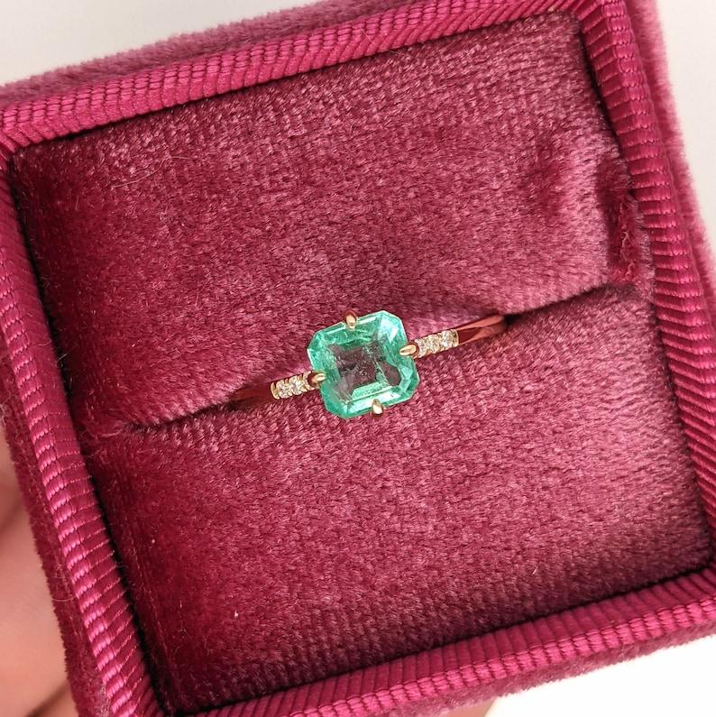 1.2ct Emerald Ring w Diamond Accents in Solid 14K Yellow Gold Asscher Cut 6mm 4