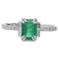 1.2ct Emerald Ring w Earth Mined Diamonds in Solid 14K Gold  EM 7x5mm