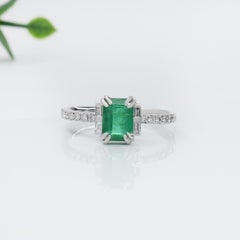 1.2ct Emerald Ring w Earth Mined Diamonds in Solid 14K White Gold EM 7x5mm