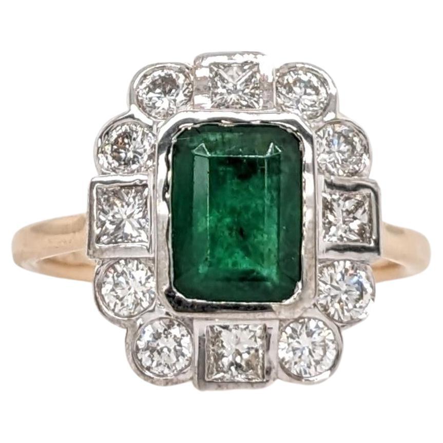 1.2ct Emerald Ring w Earth Mined Diamonds in Solid Dual Tone Gold  EM 8x6mm