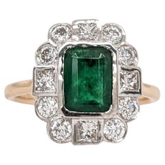 1.2ct Emerald Ring w Earth Mined Diamonds in Solid Dual Tone Gold  EM 8x6mm