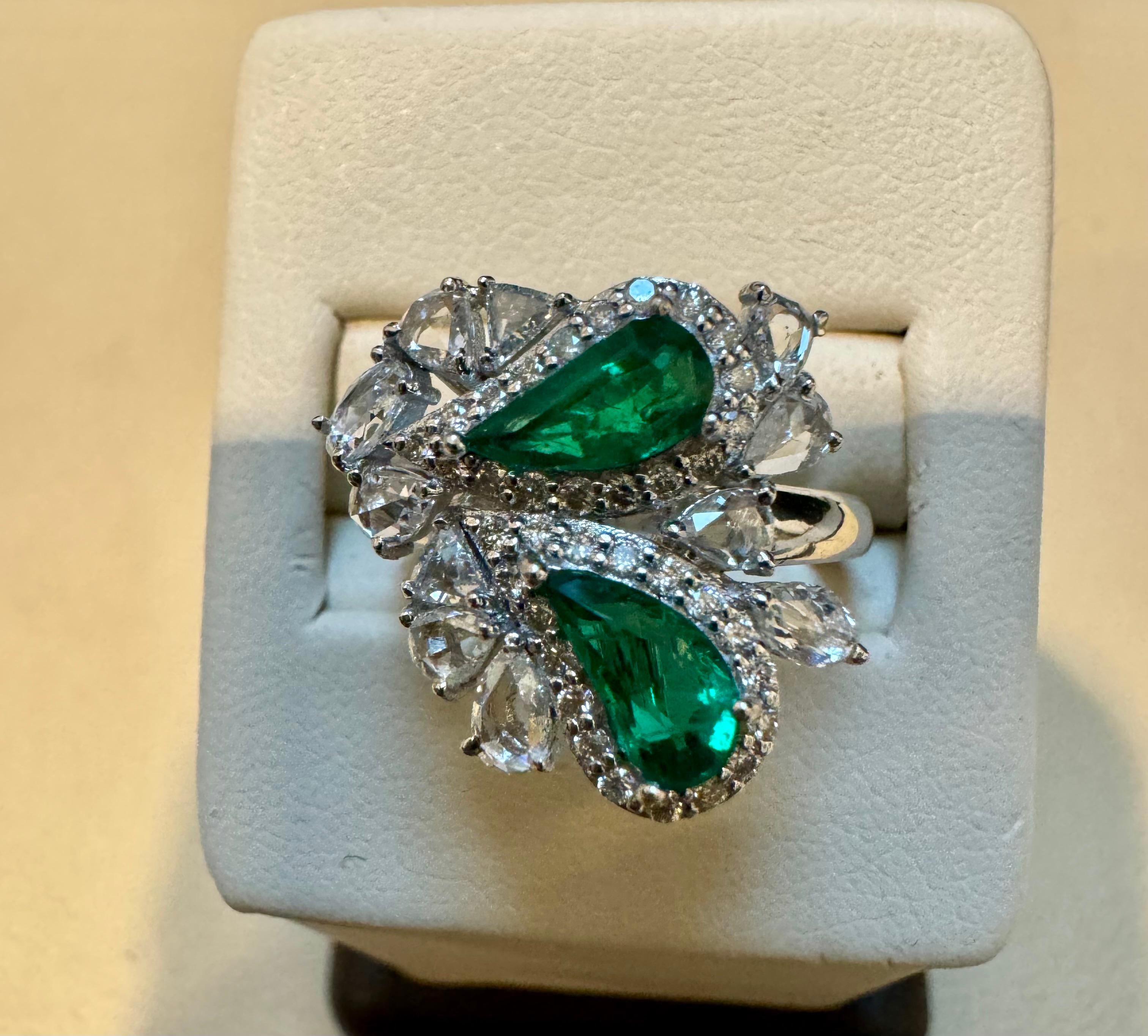 1.2Ct Finest Zambian Fancy pear  Emerald & 1.3 Ct Diamond Ring, 18 Kt Gold , 7 For Sale 1