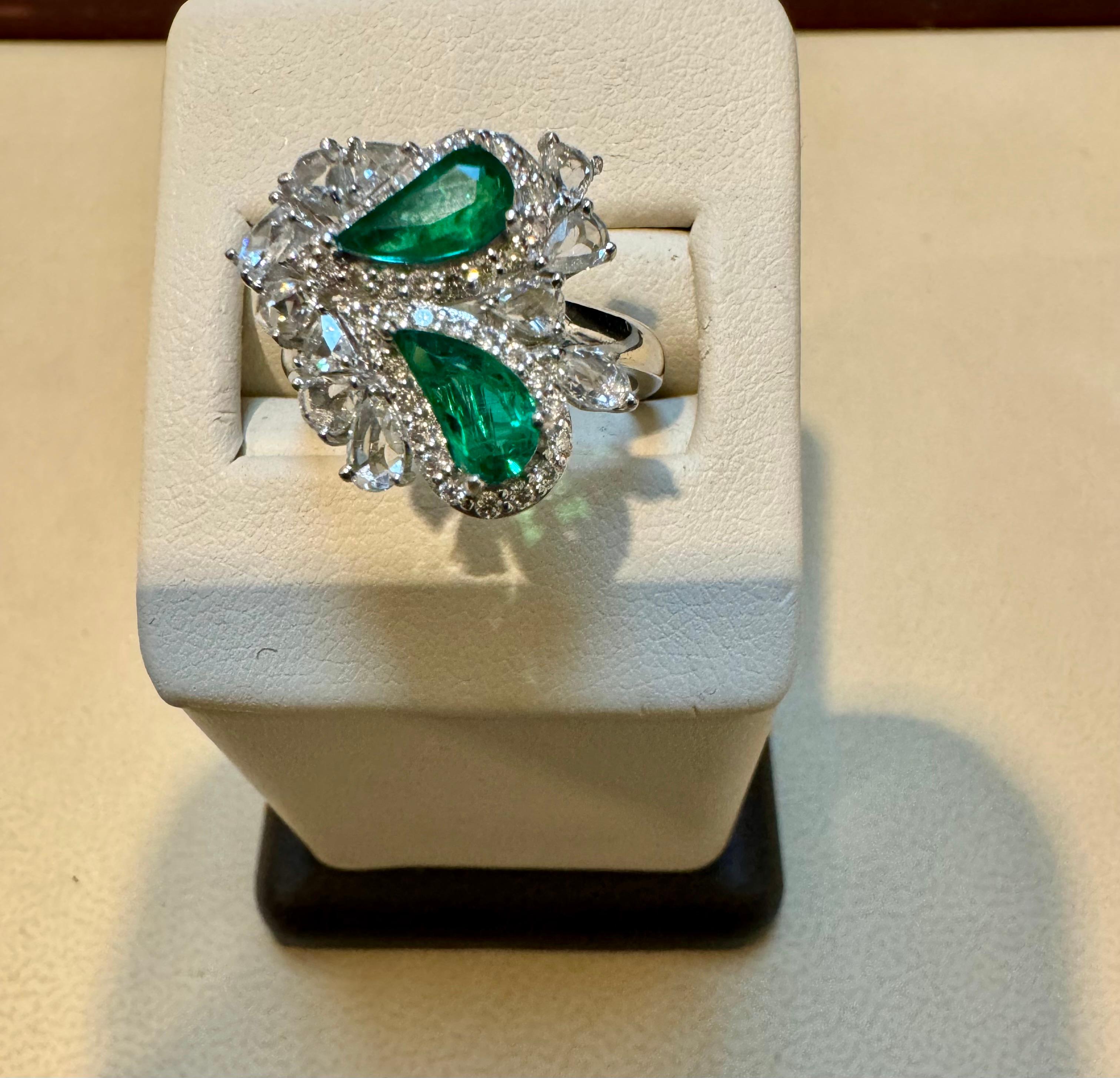 1.2Ct Finest Zambian Fancy pear  Emerald & 1.3 Ct Diamond Ring, 18 Kt Gold , 7 For Sale 2