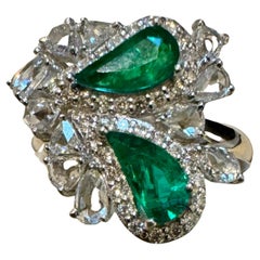 1.2Ct Finest Zambian Fancy pear  Emerald & 1.3 Ct Diamond Ring, 18 Kt Gold , 7