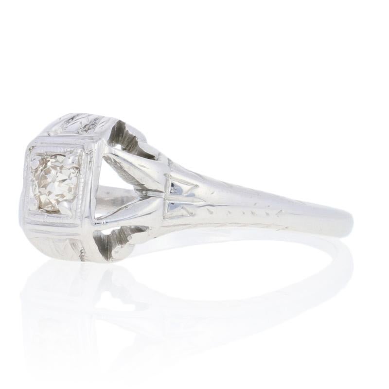 For Sale:  .12ct Mine Cut Diamond Art Deco Engagement Ring 18k White Gold Vintage Solitaire 2