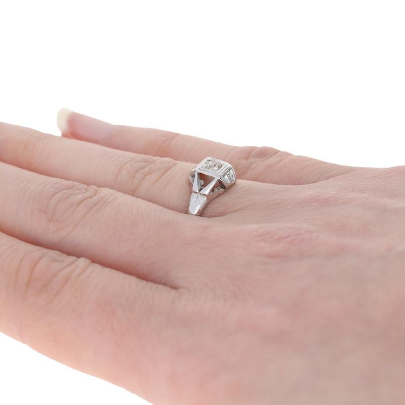 For Sale:  .12ct Mine Cut Diamond Art Deco Engagement Ring 18k White Gold Vintage Solitaire 4