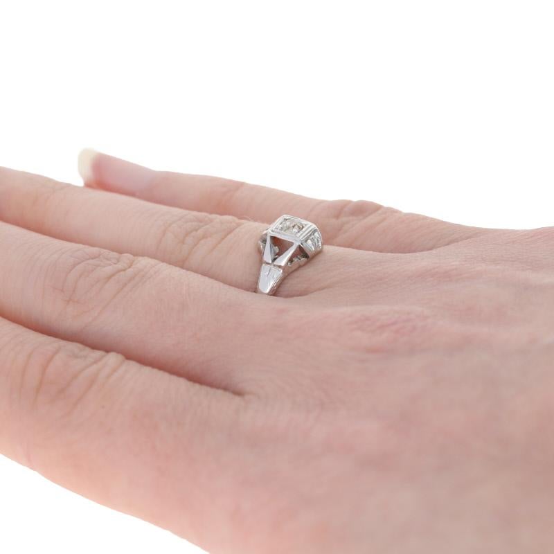 .12ct Mine Cut Diamond Art Deco Engagement Ring 18k White Gold Vintage Solitaire In Excellent Condition In Greensboro, NC