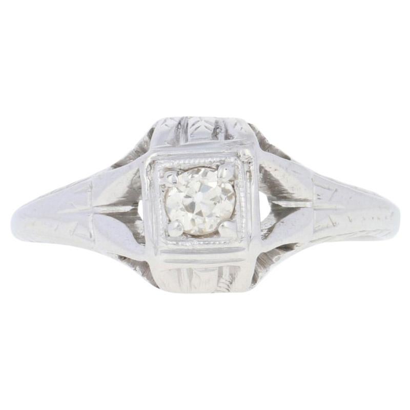For Sale:  .12ct Mine Cut Diamond Art Deco Engagement Ring 18k White Gold Vintage Solitaire