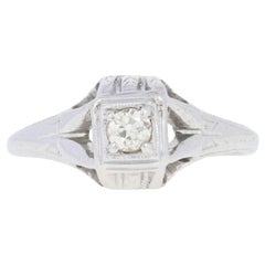 .12ct Mine Cut Diamond Art Deco Engagement Ring 18k White Gold Vintage Solitaire