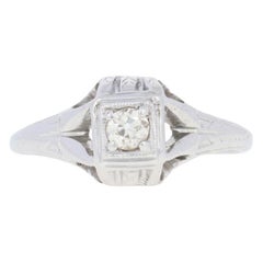 .12ct Mine Cut Diamond Art Deco Engagement Ring 18k White Gold Vintage Solitaire