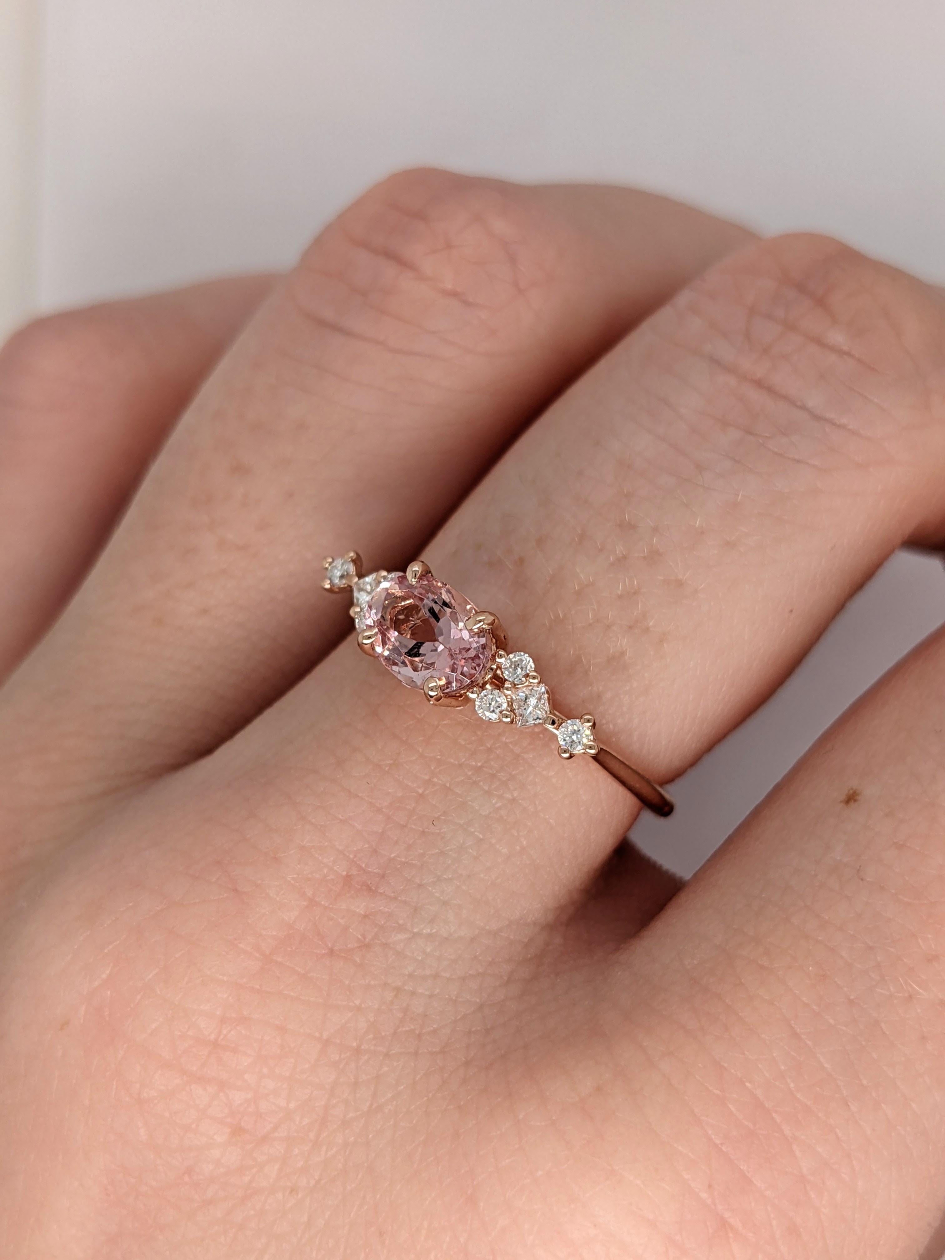 1.2ct Morganite Ring with Diamond Accents in Solid 14K Rose Gold Oval 9x7mm In New Condition For Sale In Columbus, OH