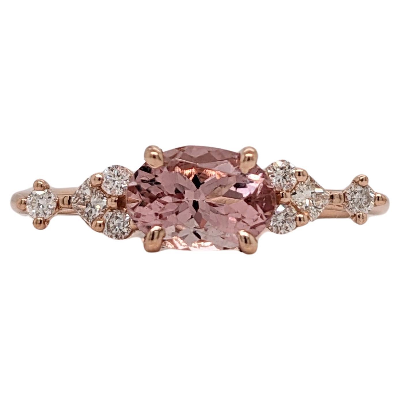1.2ct Morganite Ring with Diamond Accents in Solid 14K Rose Gold Oval 9x7mm For Sale