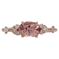 Bague ovale 9 x 7 mm en or rose massif 14 carats avec Morganite de 1,2 carat et accents de diamants