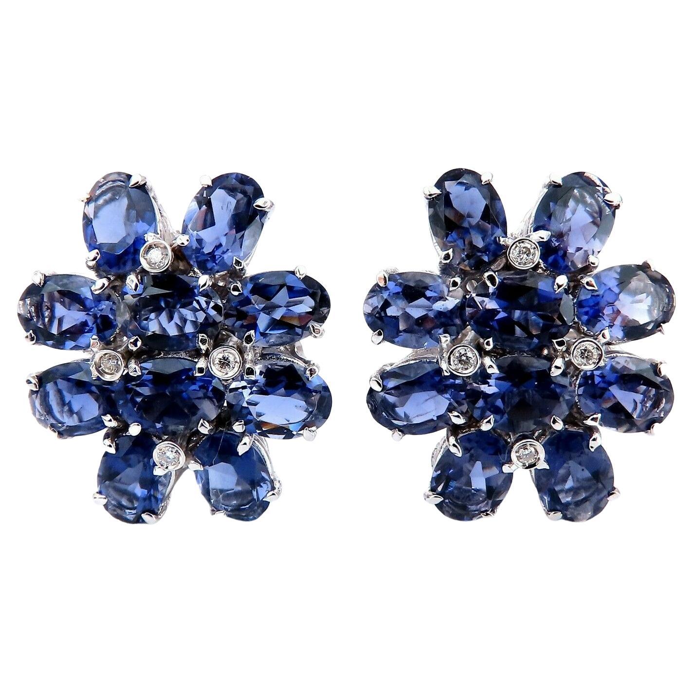Orecchini a clip con diamanti e iolite viola ovali naturali da 12 carati, 18kt* in vendita