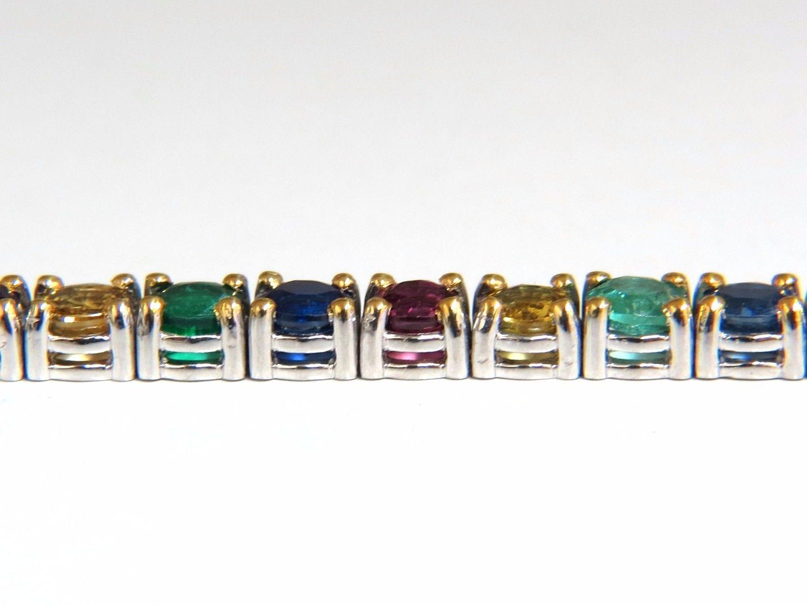 12ct natural ruby emerald sapphires diamond tennis bracelet 14kt gem line Neuf - En vente à New York, NY