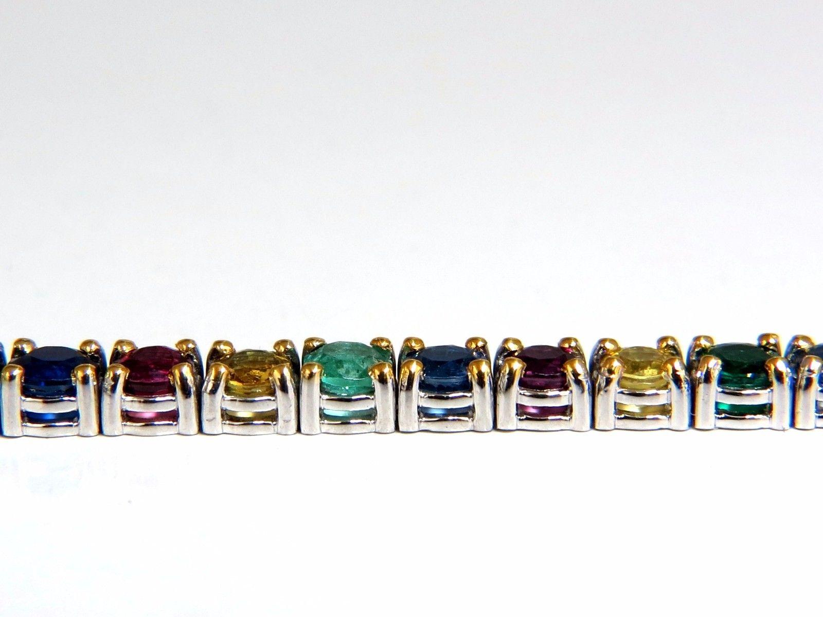 12ct natural ruby emerald sapphires diamond tennis bracelet 14kt gem line For Sale 1