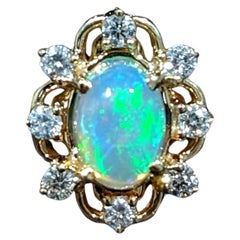1.2ct Opal Ring w Natural Diamonds in Solid 14K Yellow Gold Oval Cut 7x5mm