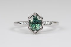 1.2ct Oval Montana Sapphire Hexagon Shape 14K White Gold Engagement Ring R6063