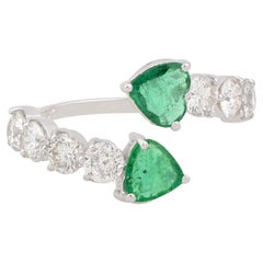 1.2ct Pear Natural Heart Emerald 1.81ct Diamond Bypass Ring 18k White Gold