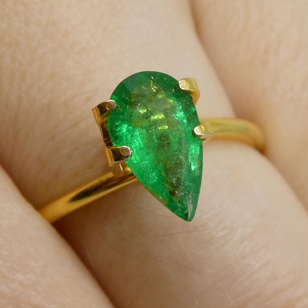 Brilliant Cut 1.2ct Pear Shape Green Emerald from Zambia For Sale