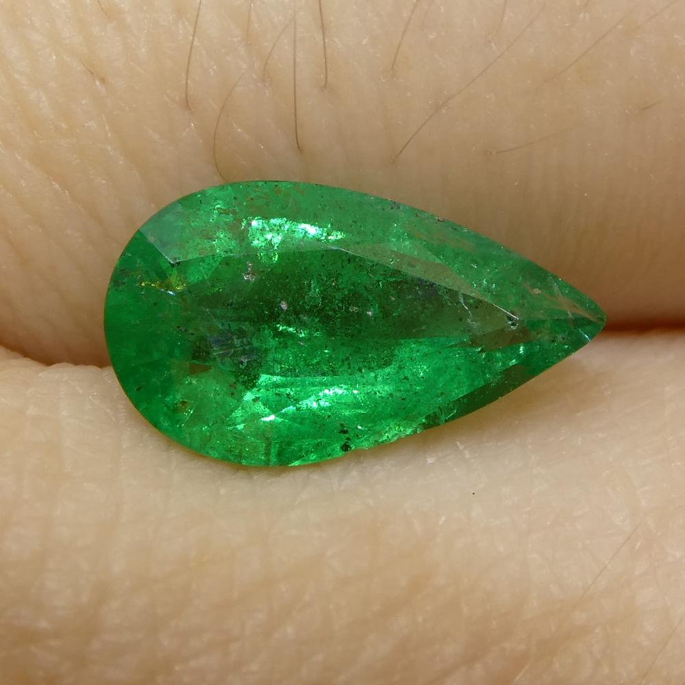 1.2ct Pear Shape Green Emerald from Zambia In New Condition For Sale In Toronto, Ontario