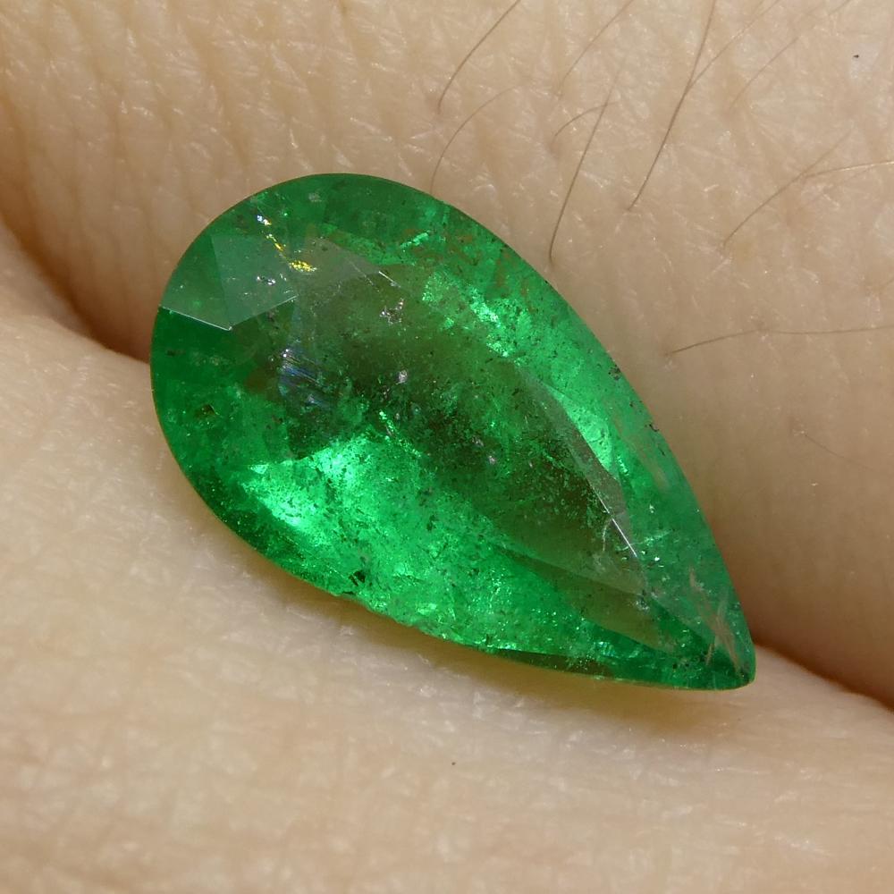 Women's or Men's 1.2ct Pear Shape Green Emerald from Zambia For Sale