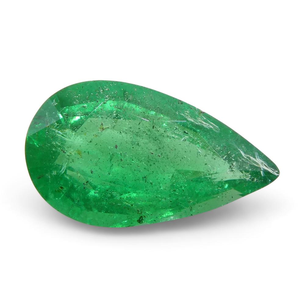 1.2ct Pear Shape Green Emerald from Zambia For Sale 1