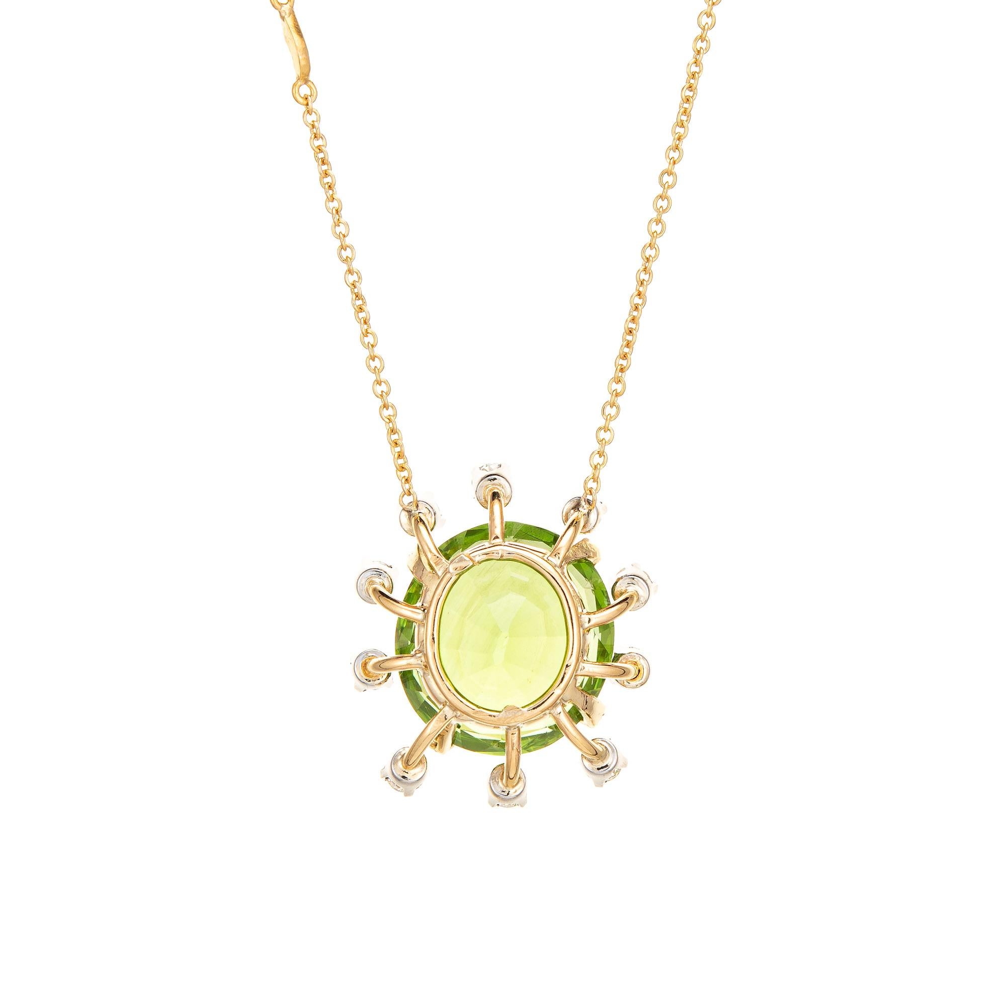 12 Karat Peridot Diamant Halskette Vintage 18k Gelbgold Choker Länge Schmuck (Moderne)