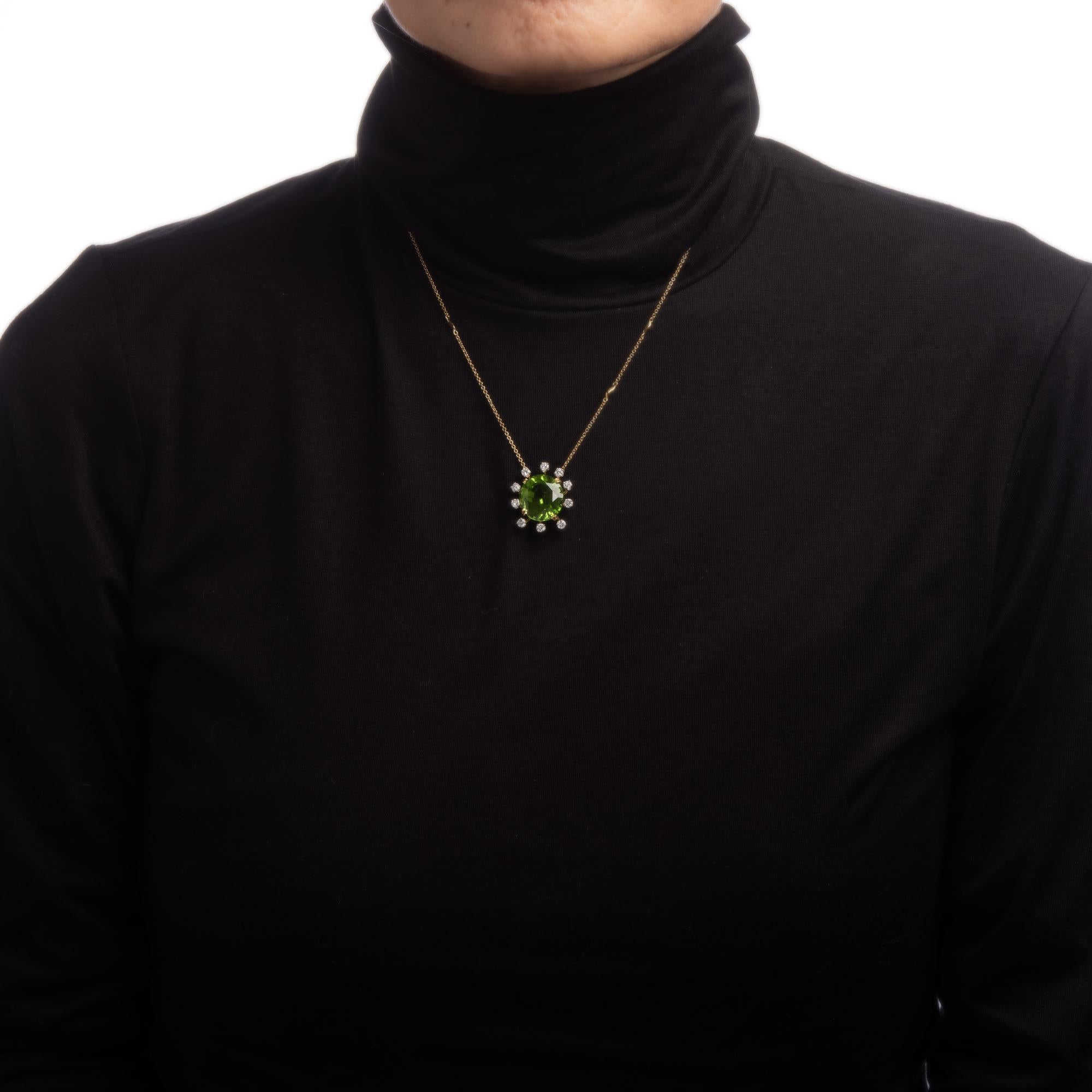12 Karat Peridot Diamant Halskette Vintage 18k Gelbgold Choker Länge Schmuck (Ovalschliff)