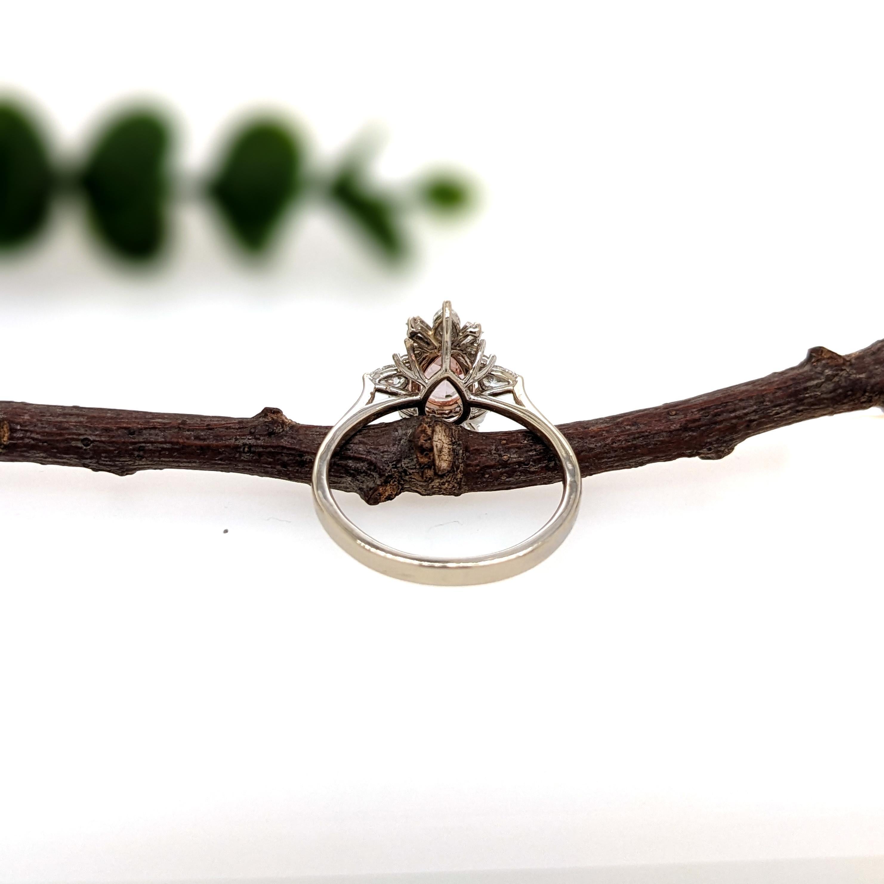 1.2ct Pink Morganite Ring w Natural Diamond Halo in 14K Solid Gold Pear 7x5mm In New Condition For Sale In Columbus, OH