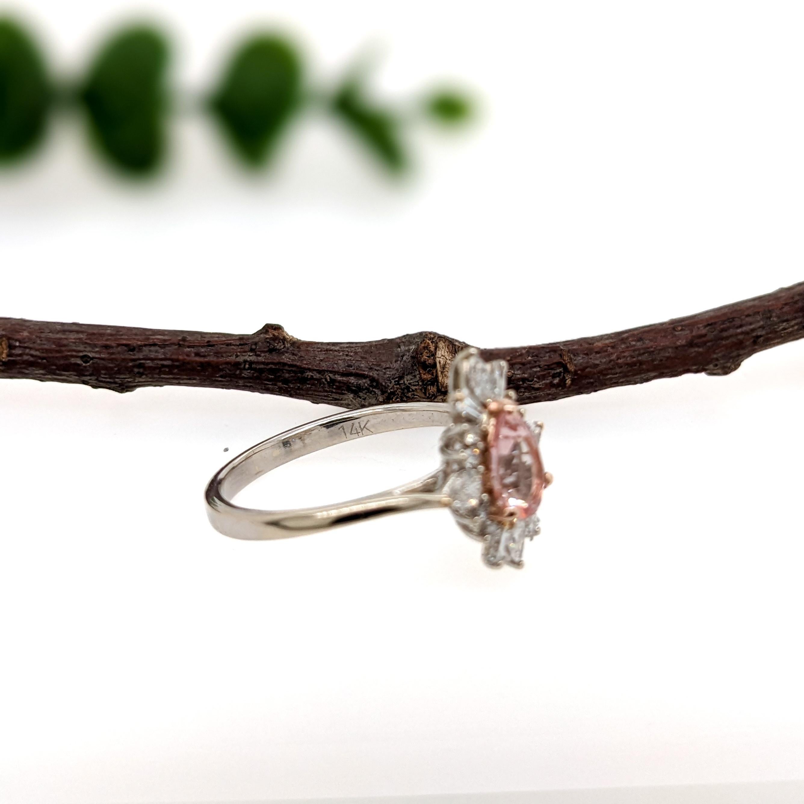 Women's 1.2ct Pink Morganite Ring w Natural Diamond Halo in 14K Solid Gold Pear 7x5mm For Sale