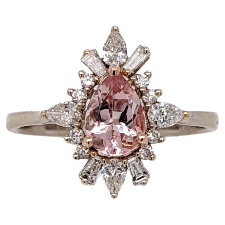 1.2ct Pink Morganite Ring w Natural Diamond Halo in 14K Solid Gold Pear 7x5mm