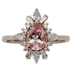 1.2ct Pink Morganite Ring w Natural Diamond Halo in 14K Solid Gold Pear 7x5mm
