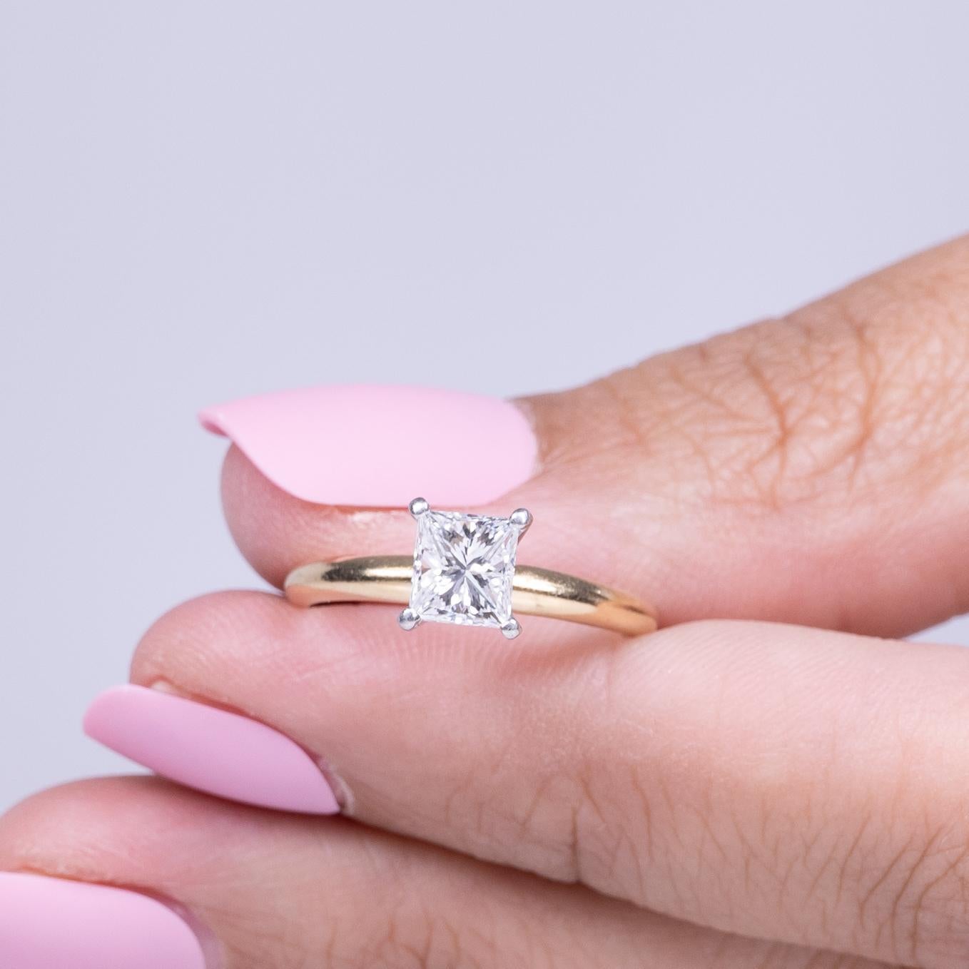 1.2ct Princess Cut Diamond Solitaire Engagement Ring 14K IGI included 1