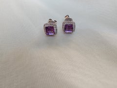 1.2ct Princess Cut Halo Amethyst and Diamond Stud Earrings in 18ct White Gold