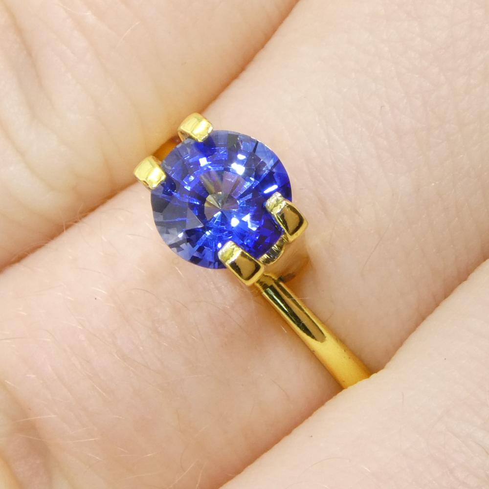 Description:

Gem Type: Sapphire 
Number of Stones: 1
Weight: 1.2 cts
Measurements: 6.37 x 6.37 x 3.99 mm
Shape: Round
Cutting Style Crown: Brilliant Cut
Cutting Style Pavilion: Step Cut 
Transparency: Transparent
Clarity: Very Very Slightly
