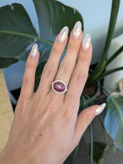 12Ct Star Ruby Ring with Natural Diamond Accents: Solid 14K Gold, Oval 15x12mm
