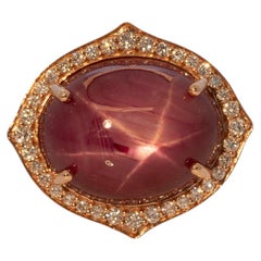 12Ct Star Ruby Ring with Natural Diamond Accents: Solid 14K Gold, Oval 15x12mm