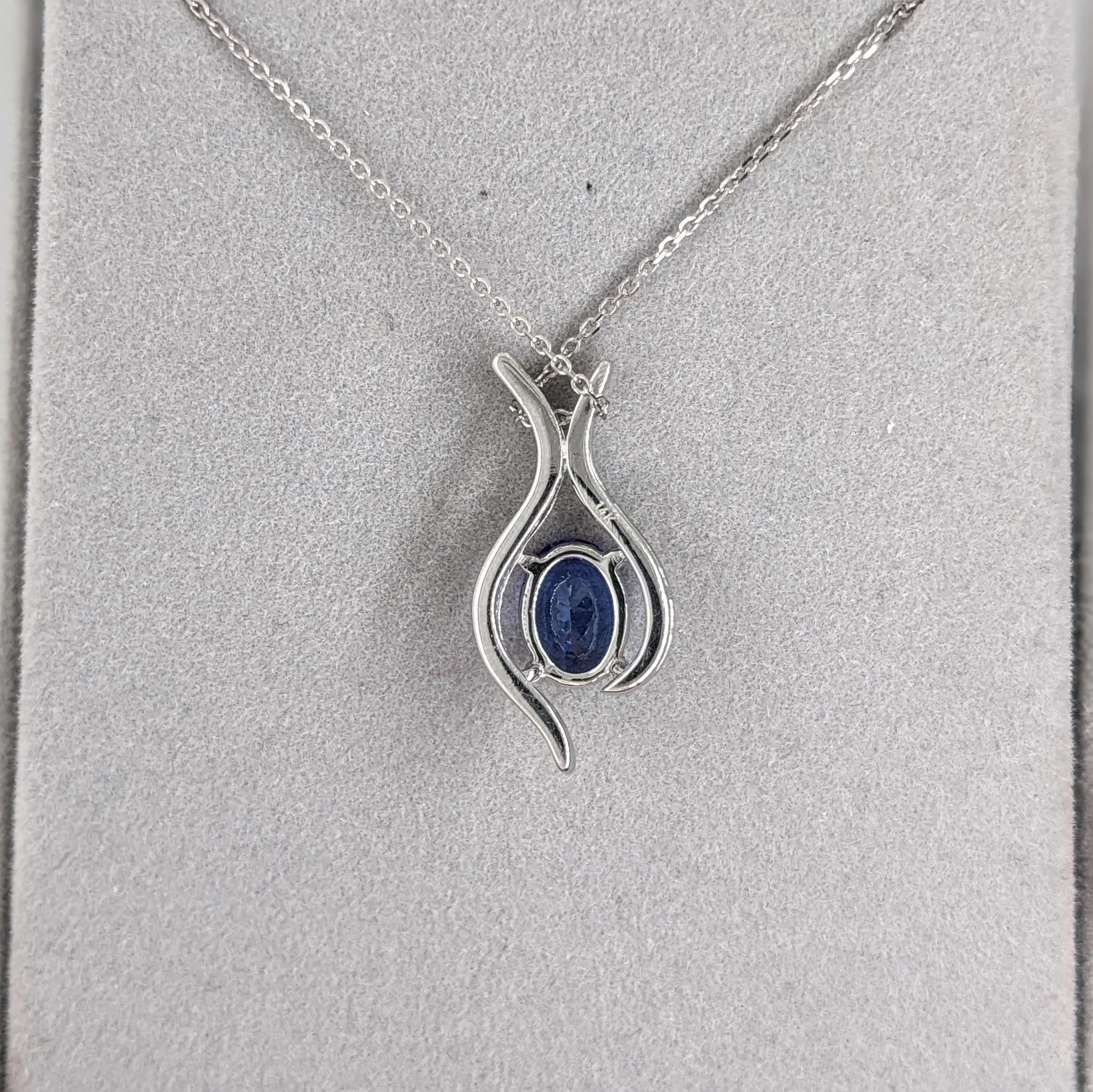 1.2ct Tanzanite Pendant w Earth Mined Diamonds in Solid 14K White Gold Oval 8x6 In New Condition For Sale In Columbus, OH