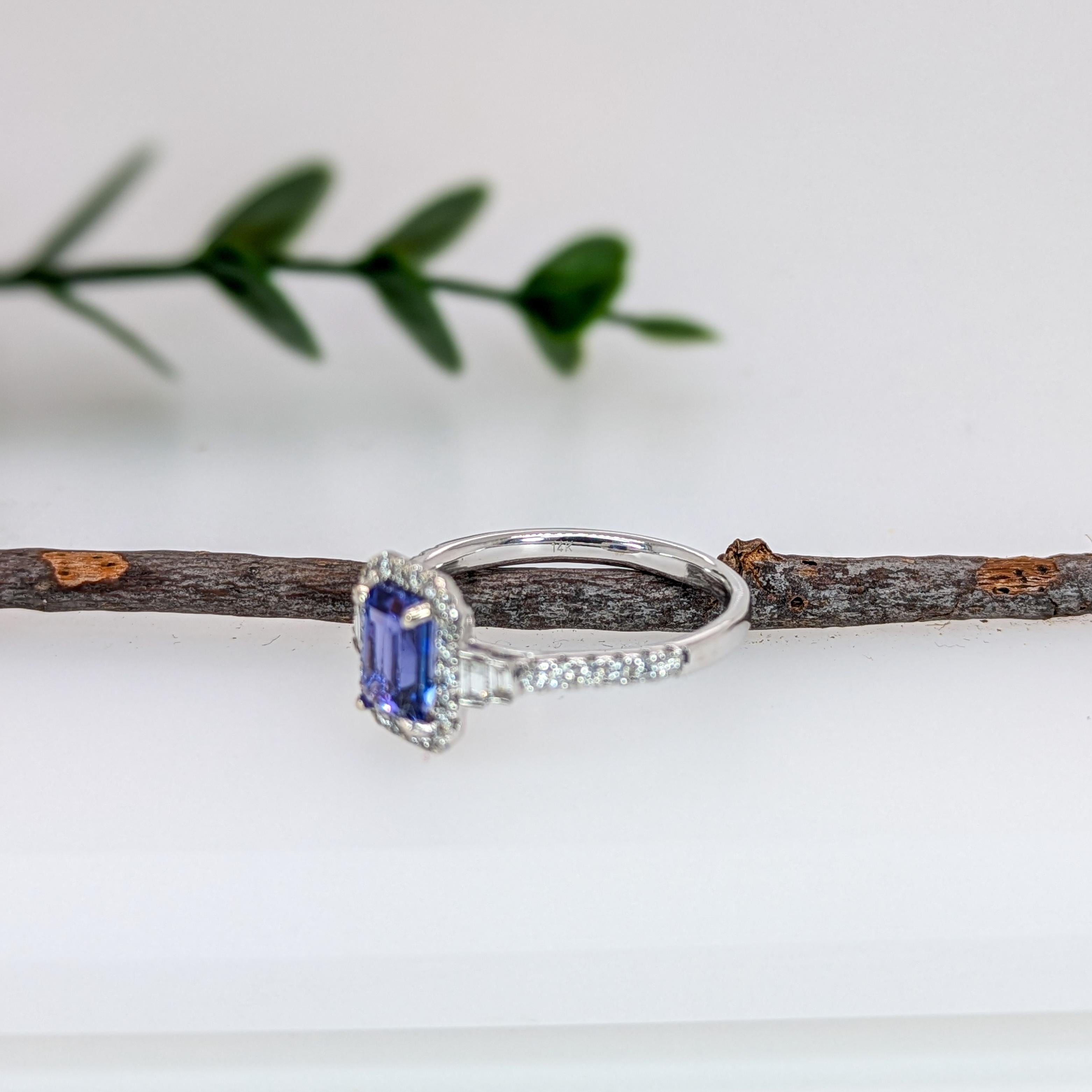 Women's 1.2ct Tanzanite Ring w Earth Mined Diamonds in Solid 14K White Gold  EM 7x5mm For Sale