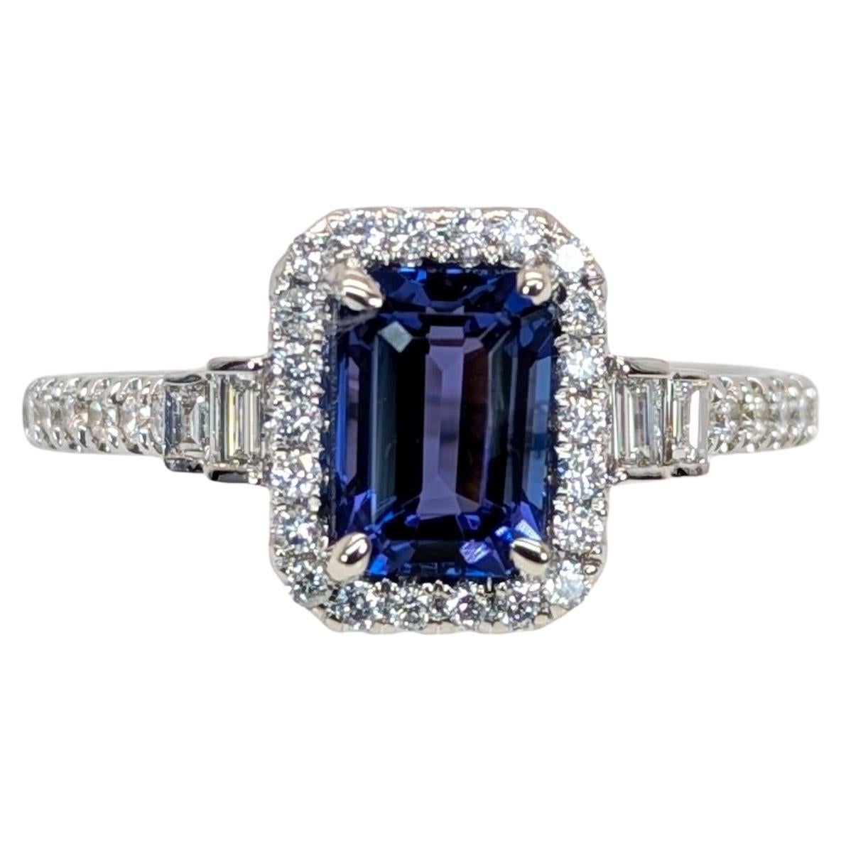 1.2ct Tanzanite Ring w Earth Mined Diamonds in Solid 14K White Gold  EM 7x5mm