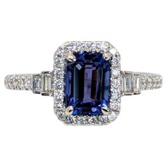 1.2ct Tanzanite Ring w Earth Mined Diamonds in Solid 14K White Gold  EM 7x5mm