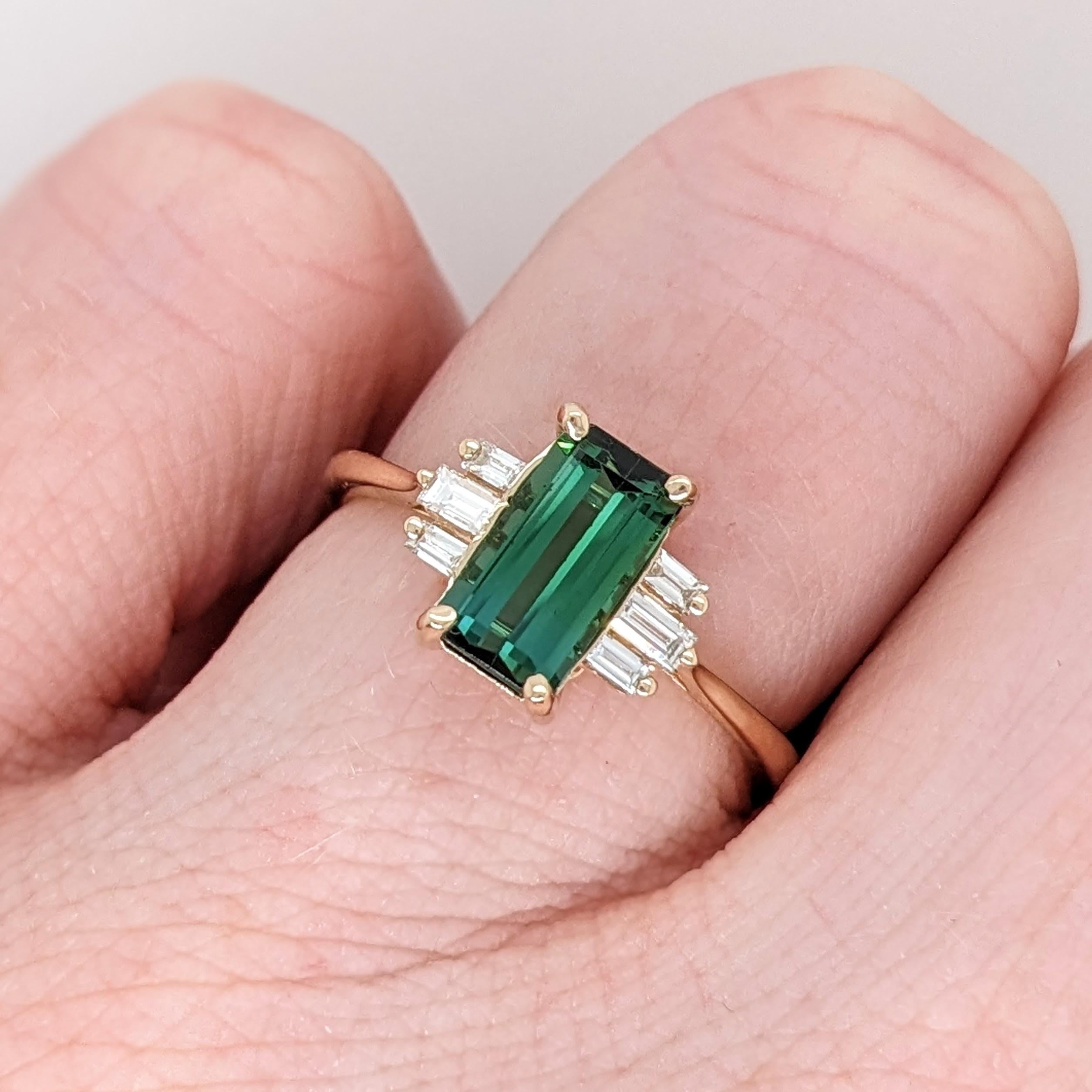 1.2ct Tourmaline Ring w Diamond Accents in 14K Solid Yellow Gold Emerald 9x5mm For Sale 1