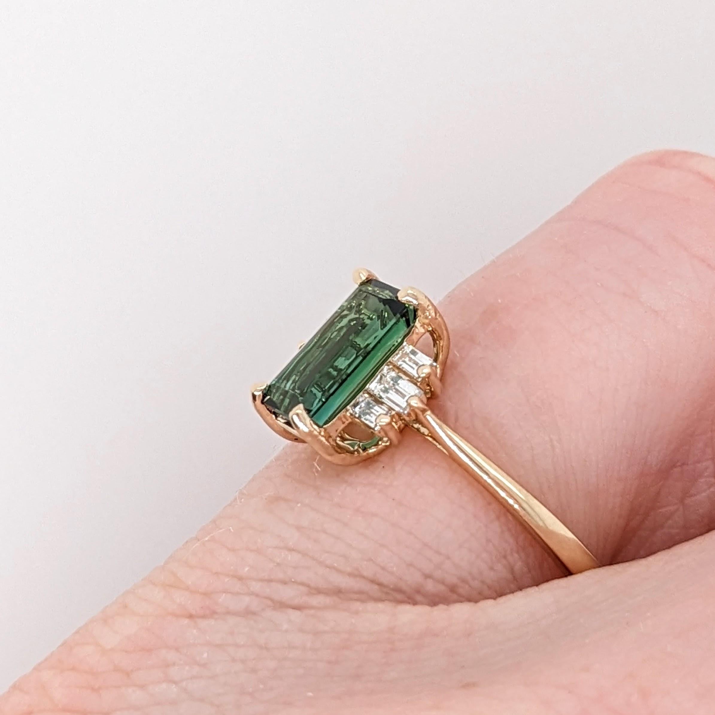 1.2ct Tourmaline Ring w Diamond Accents in 14K Solid Yellow Gold Emerald 9x5mm For Sale 2